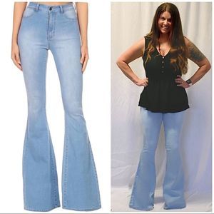 Light Denim Bell Bottom Jeans / S-XL / 34” Inseam